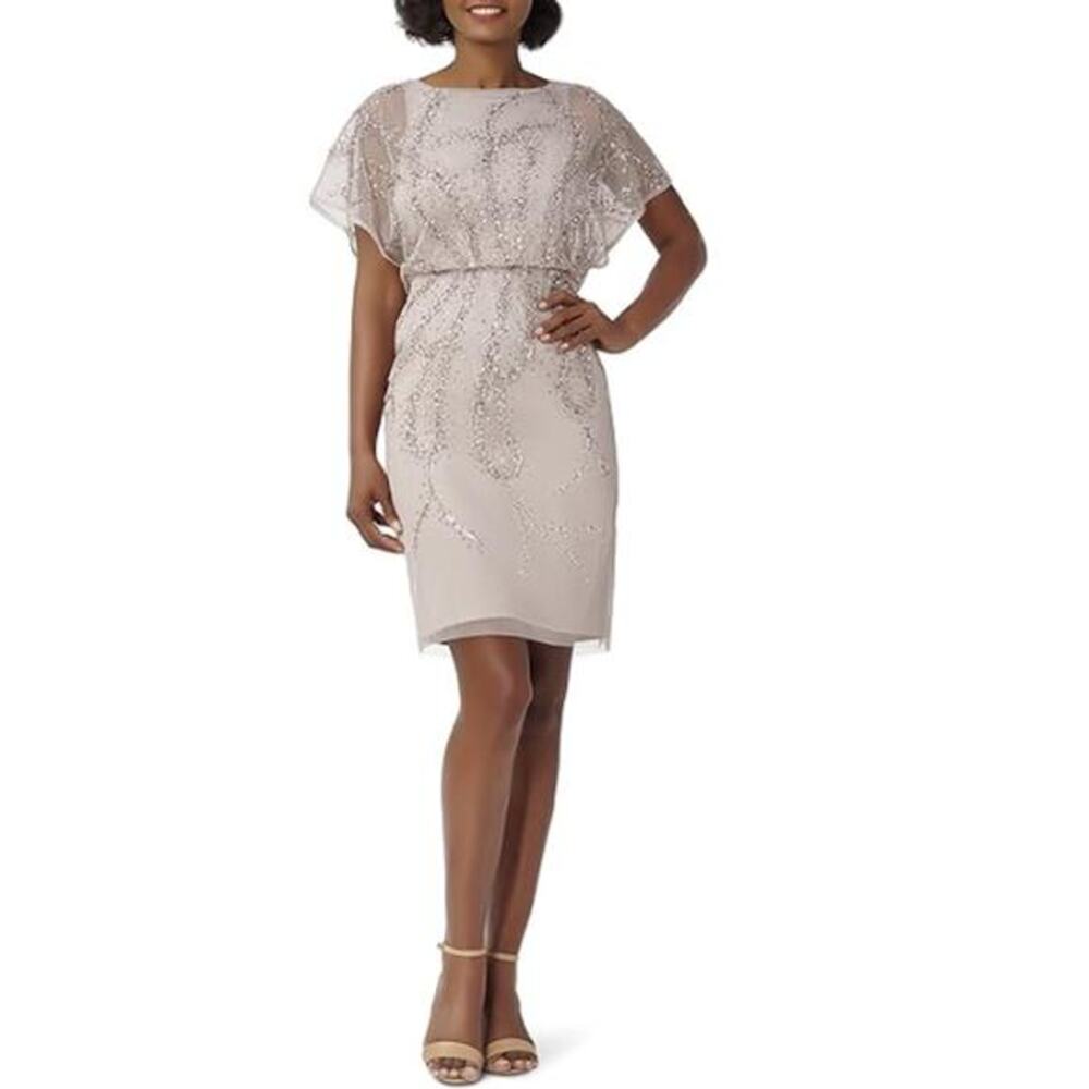 Adrianna Papell Women's Marble Flutter Sleeve Beaded Short Sheath Dress Size 8
